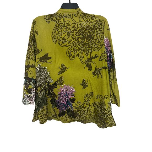 Citron Santa Monica Blouse Top Womens 1X Silk Blend Floral Lime Green  V-Neck - Picture 2 of 6
